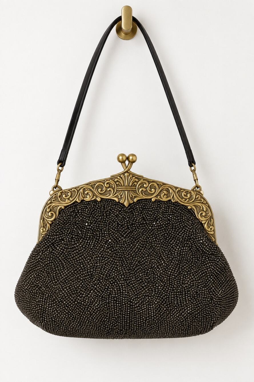 Inge Christopher Bronze Beaded Convertible Clutch Shoulder Bag